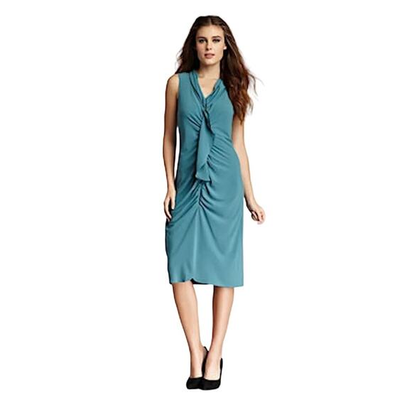NWT Elie Tahari Avelon Matte Crepe Ruffled Dress color Mountian Stream Size 10 - Picture 1 of 11